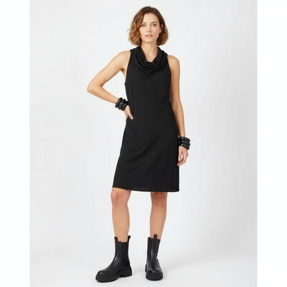Zara Black Sleeveless Cowl Drape Neck A Line Zip Up Dress  M